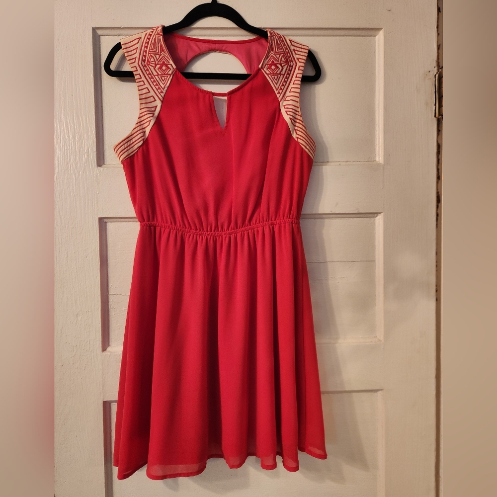 Maude Dress, Sleeveless Pink Mini, Sz Med, Embroidery Geometric, A-line Boho EUC
